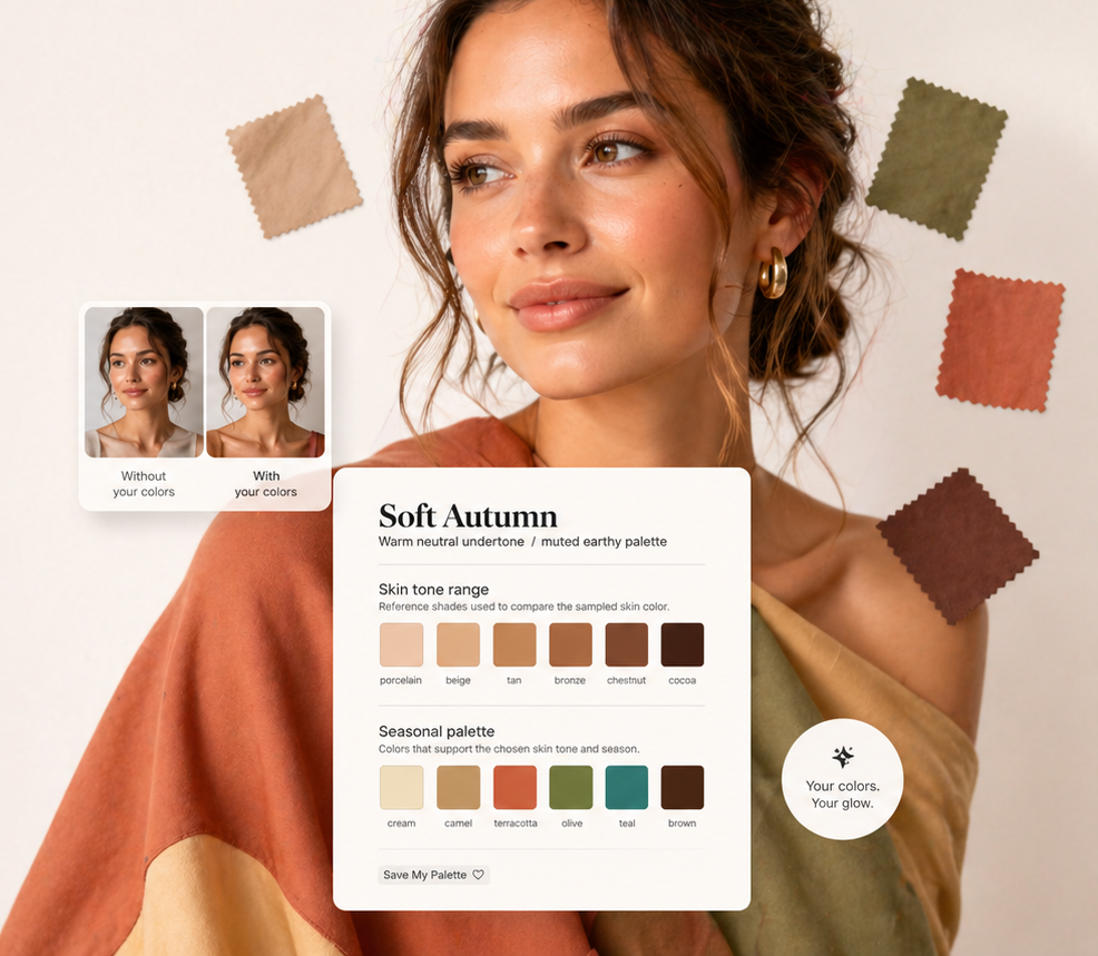 Editorial portrait with palette reveal color cards